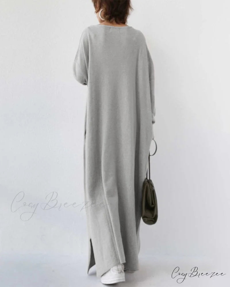 V Neck Swing Dress - Long Sleeve