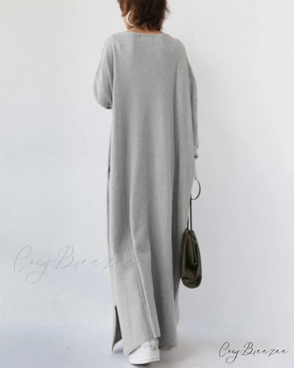 V Neck Swing Dress - Long Sleeve