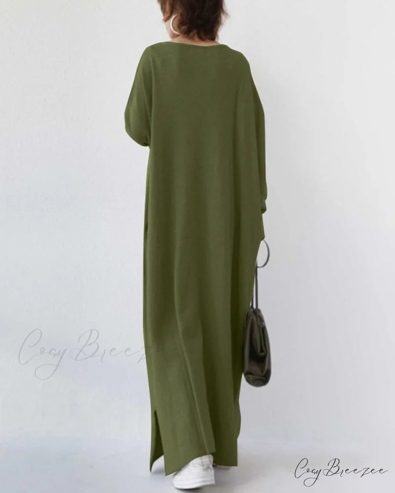 V Neck Swing Dress - Long Sleeve
