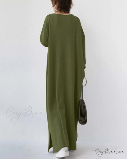 V Neck Swing Dress - Long Sleeve