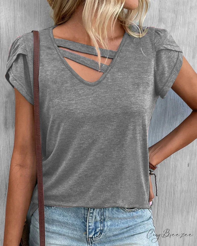 V-neck T-shirt Gray / S