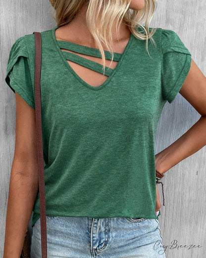 V-neck T-shirt Green / S