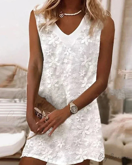 V-neck tank dress with embroidery White / S