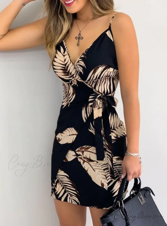 V-Neck Wrap Casual Dress for Women - Sleeveless S / GREEN