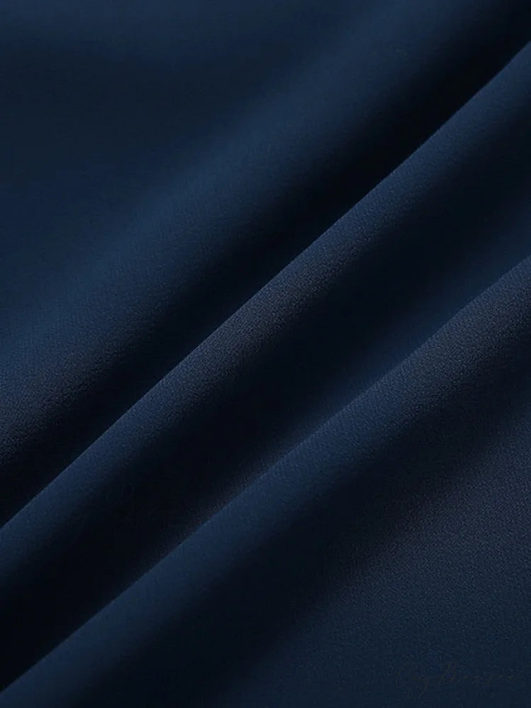 V Patchwork Line Midi A Gown with 2024 Blue Chiffon Navy Color Warm-Season - Neck Women’s and Gown Gradient Spring
