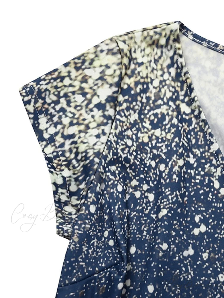 V Patchwork Line Midi A Gown with 2024 Blue Chiffon Navy Color Warm-Season - Neck Women’s and Gown Gradient Spring