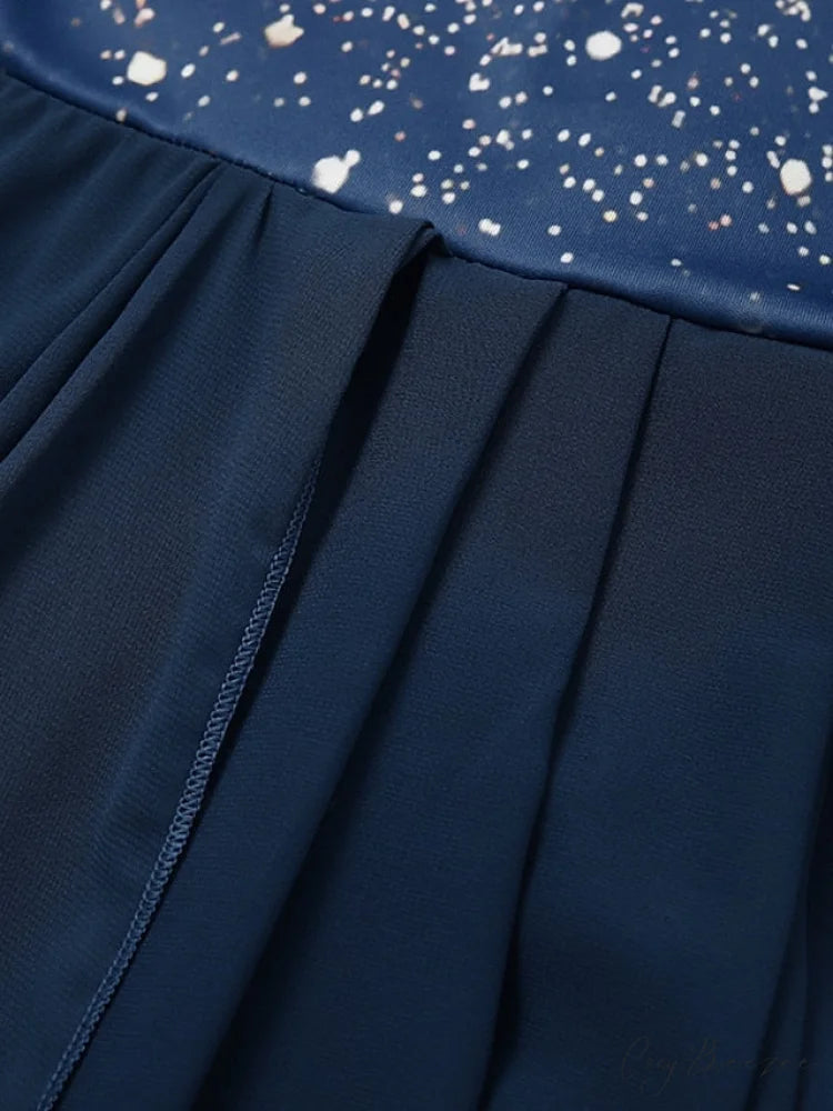 V Patchwork Line Midi A Gown with 2024 Blue Chiffon Navy Color Warm-Season - Neck Women’s and Gown Gradient Spring