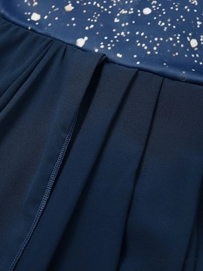 V Patchwork Line Midi A Gown with 2024 Blue Chiffon Navy Color Warm-Season - Neck Women’s and Gown Gradient Spring
