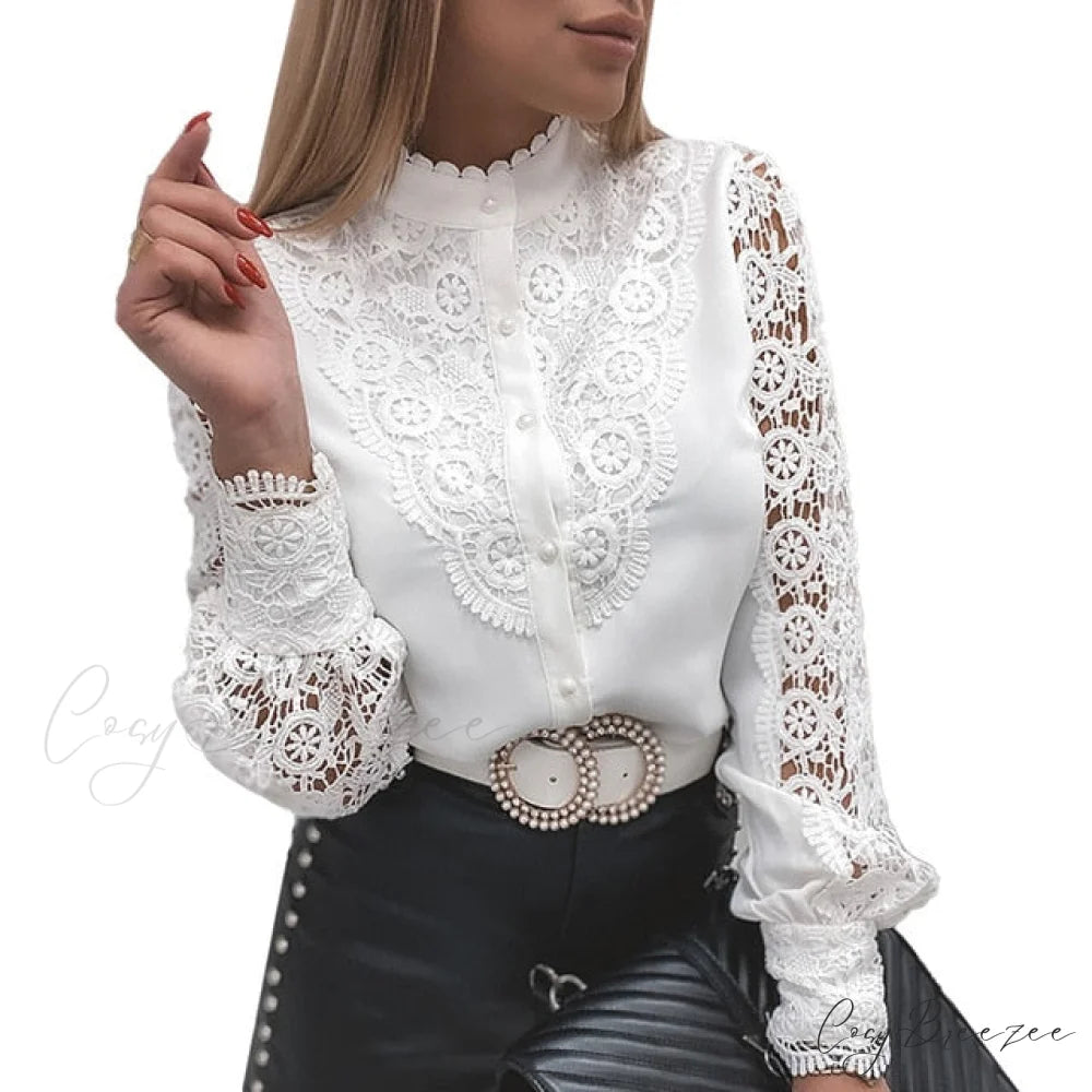 V Women Solid White Jacquard Dot Long Top Polka Arm Deep Fashion Neck Mesh Blouse Blouse United States / M
