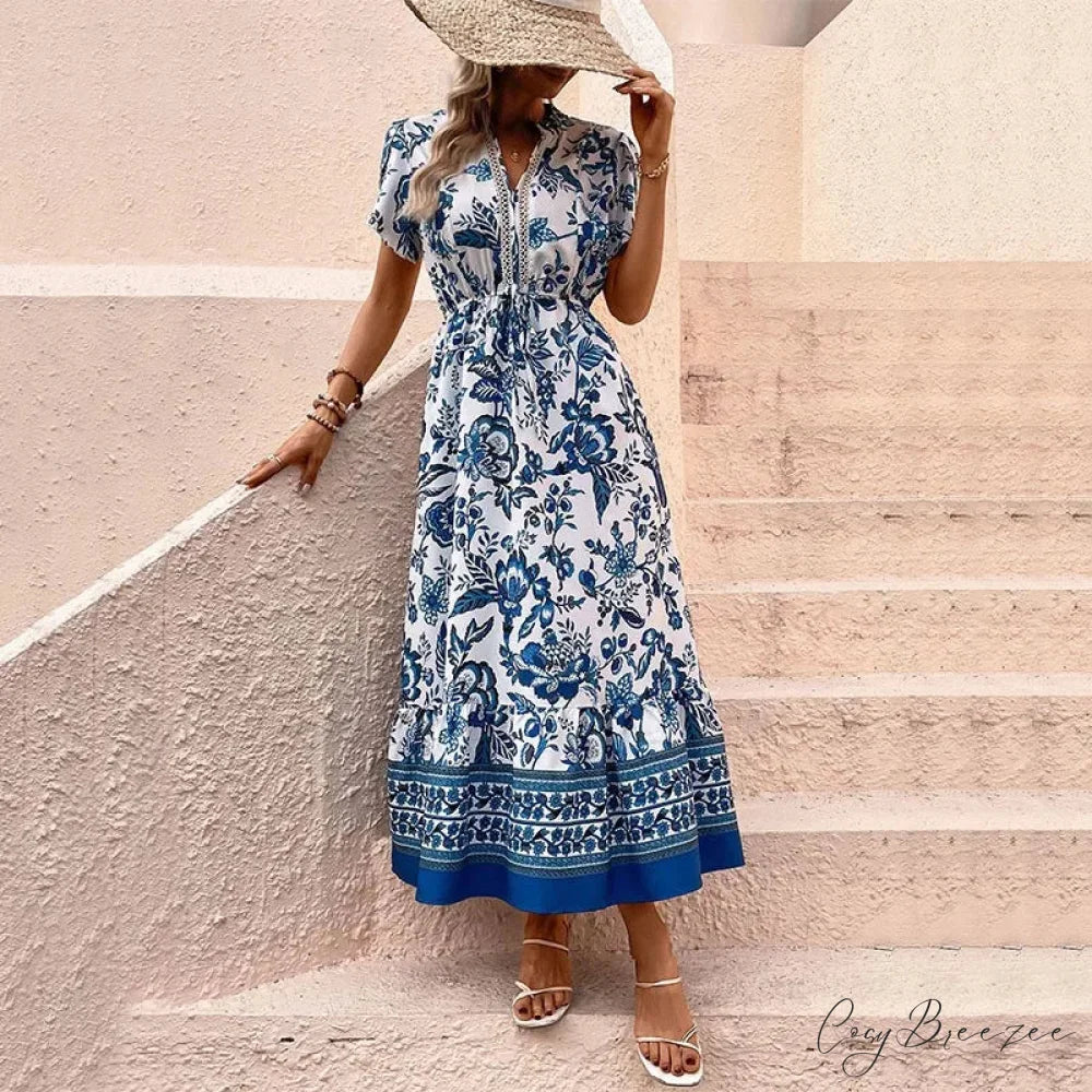 Vacation Style Floral Print Dress oldfloraldress-250126