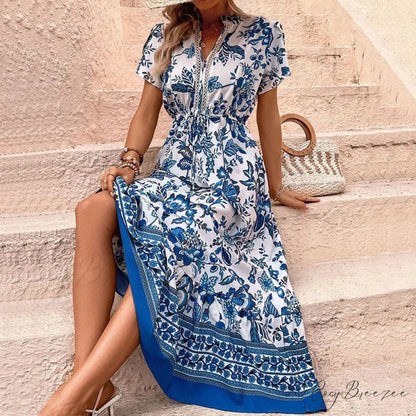Vacation Style Floral Print Dress oldfloraldress-250126