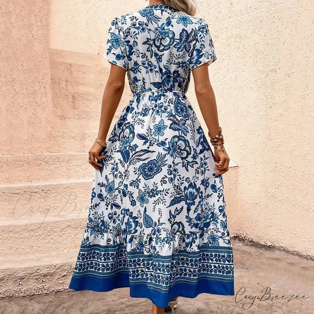 Vacation Style Floral Print Dress oldfloraldress-250126
