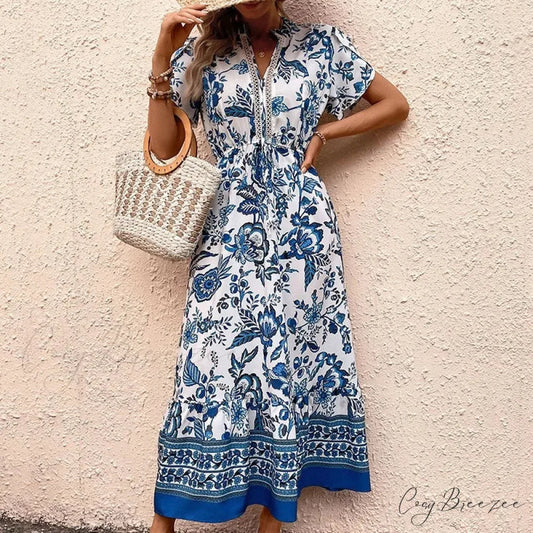 Vacation Style Floral Print Dress oldfloraldress-250126