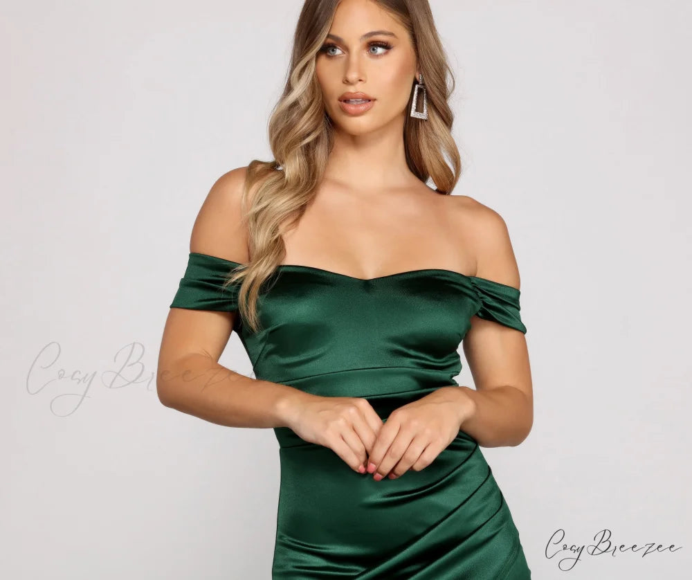Valencia Formal Off Charming The Shoulder Wrap Dress NAVY / S