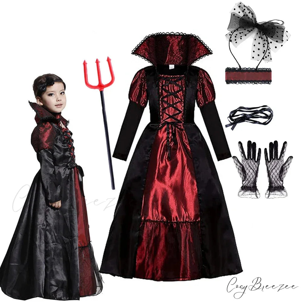 Vampire Dress Halloween Party Kid Costumes M(4-5Y) / E Vampire Set4