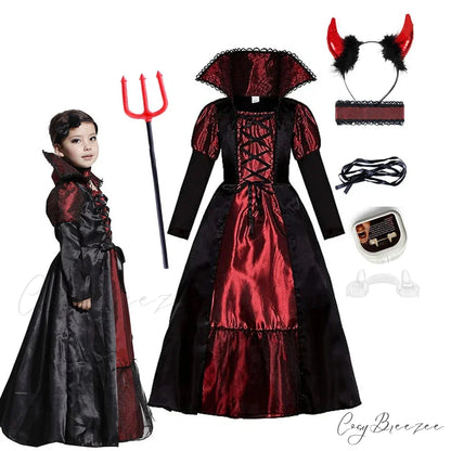 Vampire Dress Halloween Party Kid Costumes M(4-5Y) / F Vampire Set5