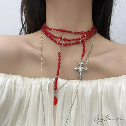 Vampire Gothic Punk Tassel Blood Drop Water Drop Cool Necklace RED