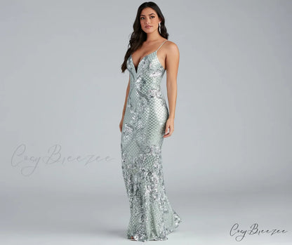 Vee Formal Stylish Sequin Mermaid Dress