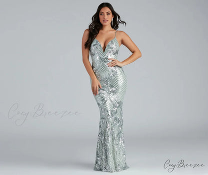 Vee Formal Stylish Sequin Mermaid Dress MINT / XS