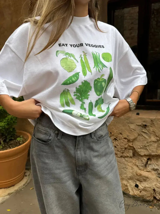 Vegetable Graphic Casual Streetwear T-shirt white / S t-shirt-250223