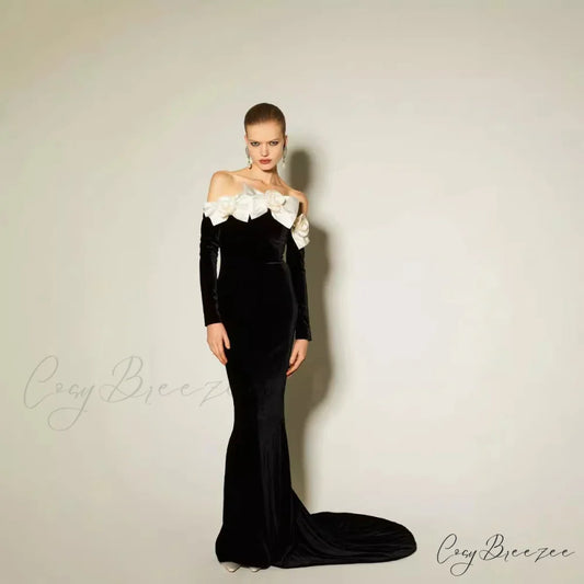 Velvet Bow Strapless Floor-Length Prom Dress black / XS promdress-250223