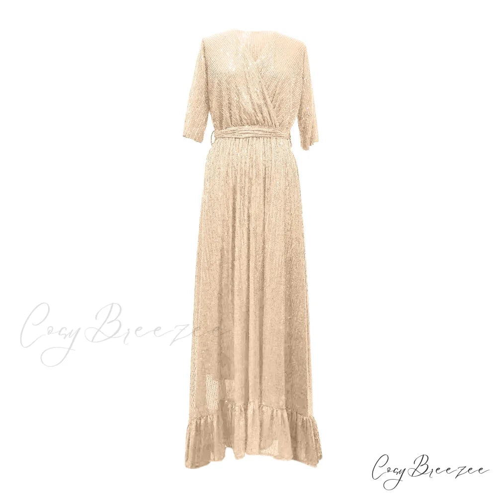 Velvet Elegant V-Neck Slimming Pleated Long Sleeve Wedding Dress