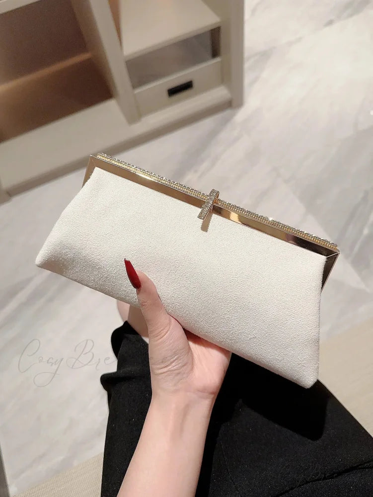 Velvet Fish Hook Rhinestone Decorated Evening Clutch Party Wedding Bag clutchbag-250126