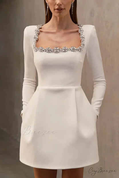 Velvet High Waist A-Line Party Dress White / S