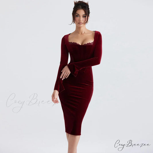 Velvet Long Graceful Sleeve Hooded Jumpsuit S / Burgundy