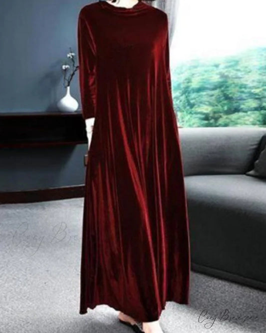 Velvet long sleeve dress Burgundy / L