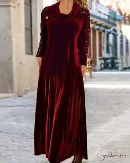 Velvet Maxi Dress with Sequins Burgundy / S