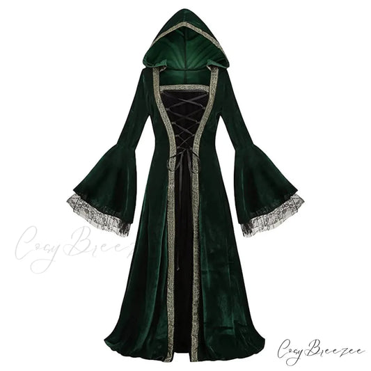 Velvet Medieval Victorian Cosplay Retro Gown Fancy Long Dress Green / S