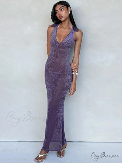 Velvet Perspective Turn-Down Collar Vacation Dress vacationdress-250223