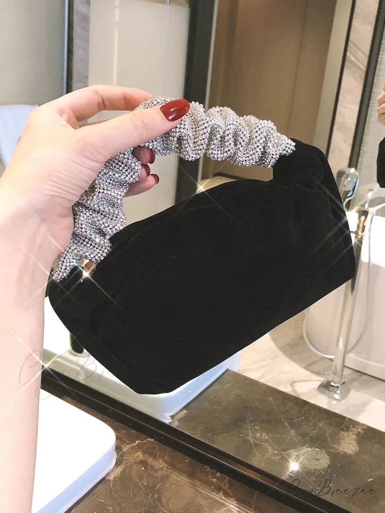 Velvet Rhinestone Formal Evening Clutch Black clutchbag-250126