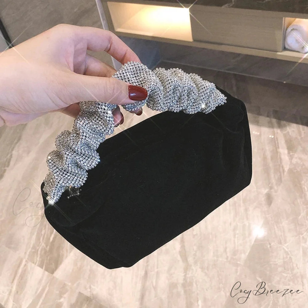 Velvet Rhinestone Formal Evening Clutch Black clutchbag-250126