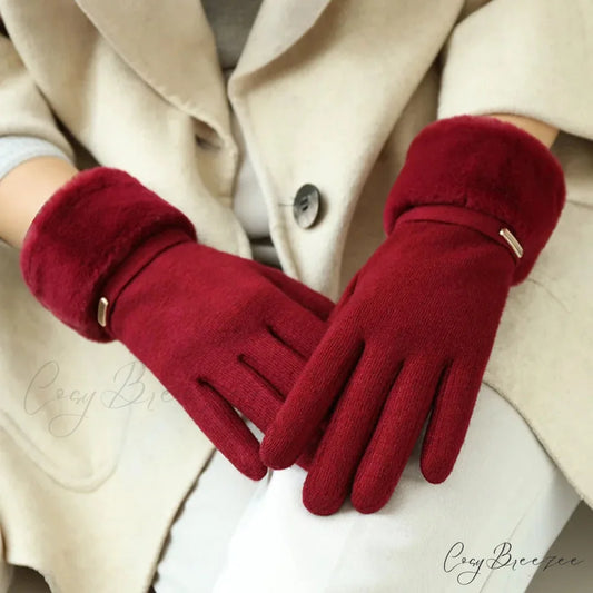 Velvet Touch Screen Thicken Plush Suede Drive Christmas Glove burgundy / One Size