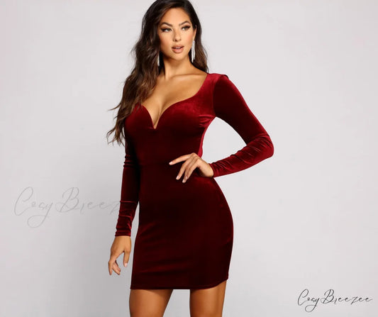Velvet Vixen Long Charming Sleeve Mini Dress BURGUNDY / XS
