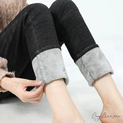 Velvet Warm Skinny Pencil Thickened High Waist Casual Slim Denim Jean