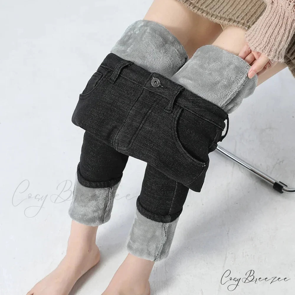 Velvet Warm Skinny Pencil Thickened High Waist Casual Slim Denim Jean