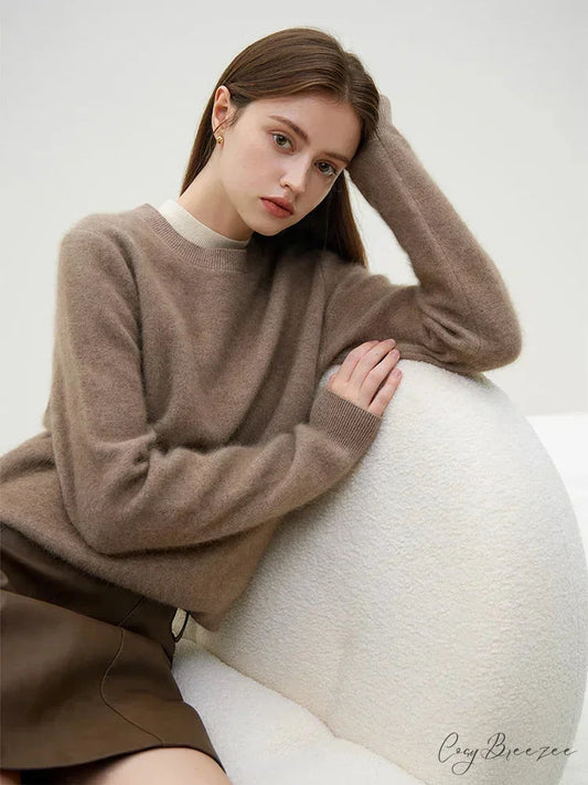 Velvety Pullover Knitted Tea Brown Sweater swraters-241228