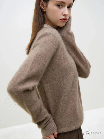 Velvety Pullover Knitted Tea Brown Sweater swraters-241228