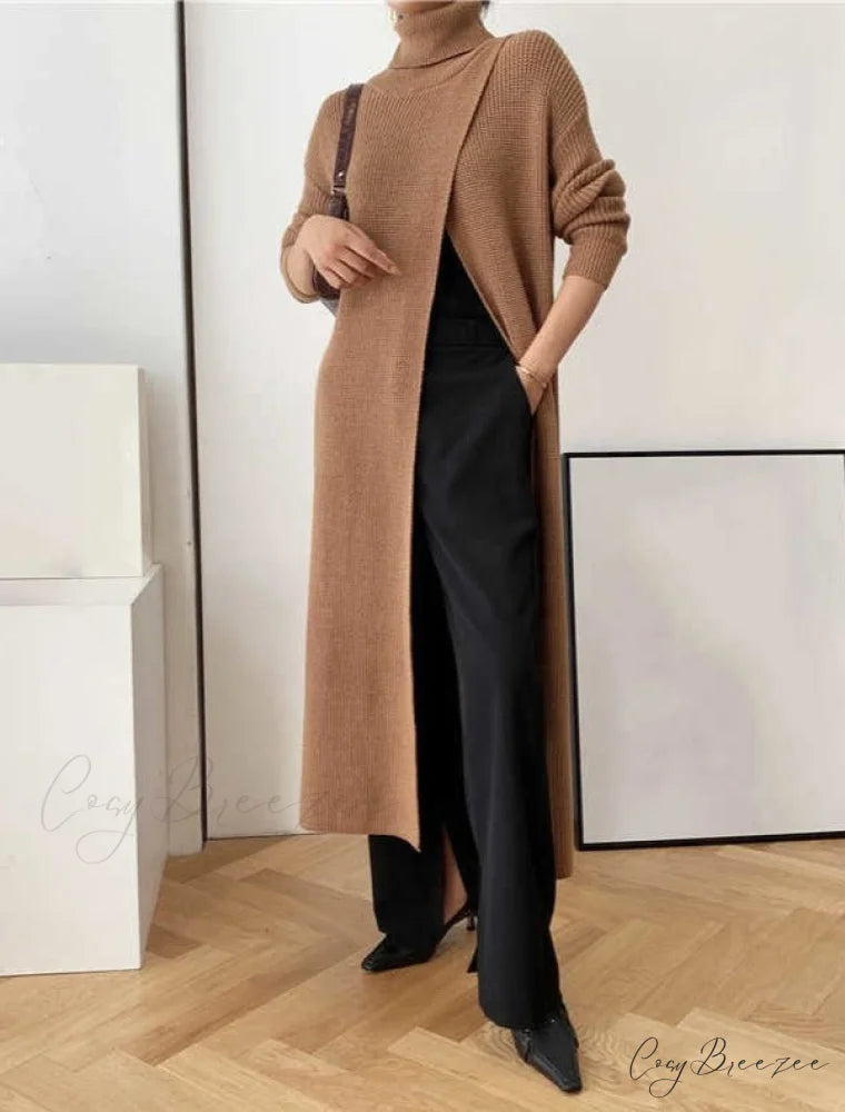 VERA LONG KNIT TOP - Black One Size / Camel