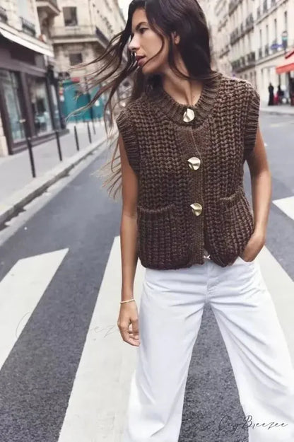 Versatile Coarse Needle Knitted Tank Cardigan cardigans-241228