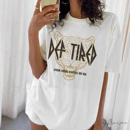 Very Tired Leopard Pattern Fun Tee WHITE / S t-shirt-250223