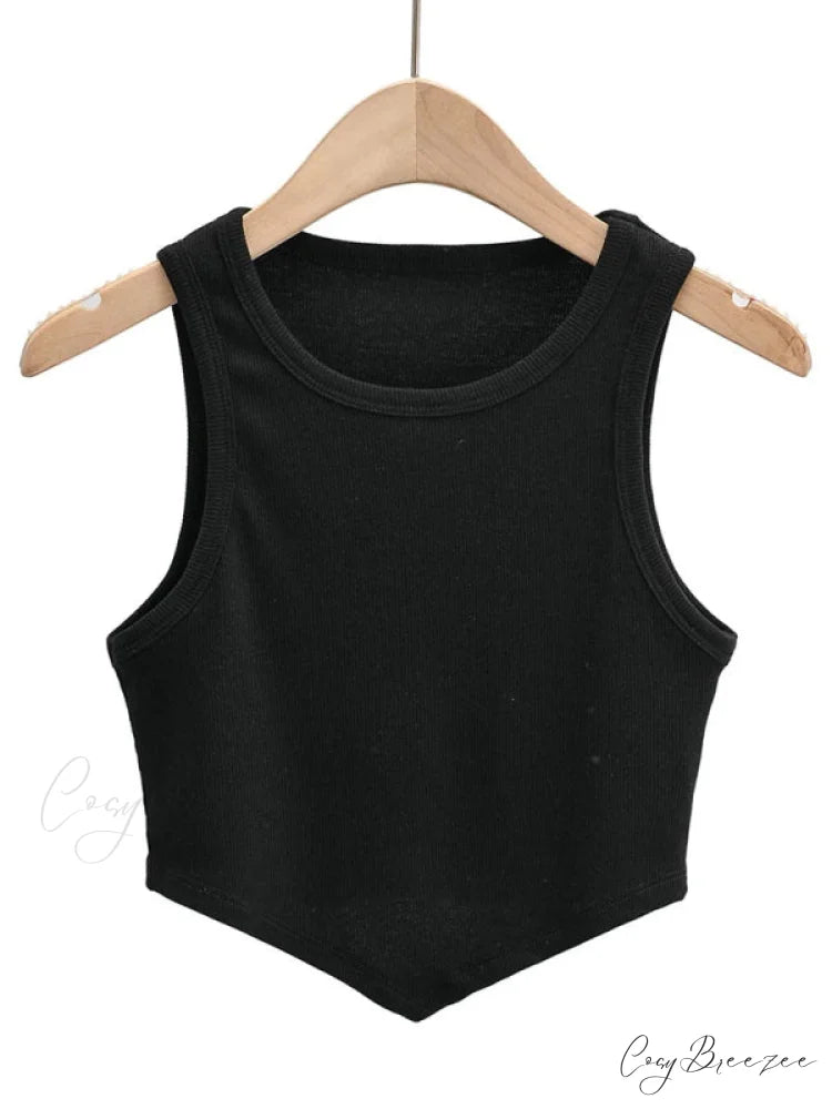 vest round inverted mini triangle Women’s sleeveless neck top Black / S