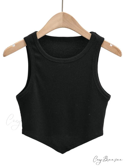 vest round inverted mini triangle Women’s sleeveless neck top Black / S