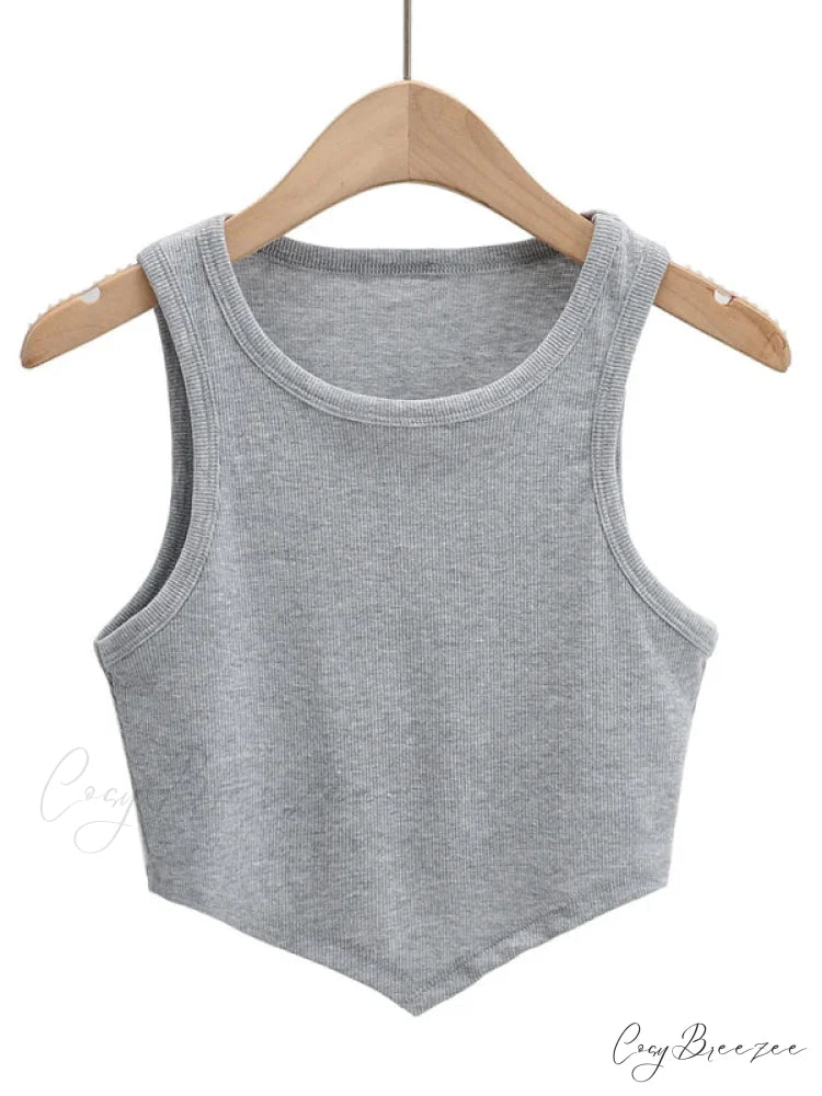 vest round inverted mini triangle Women’s sleeveless neck top Grey / S