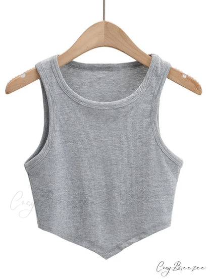 vest round inverted mini triangle Women’s sleeveless neck top Grey / S