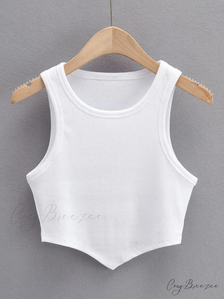 vest round inverted mini triangle Women’s sleeveless neck top White / S