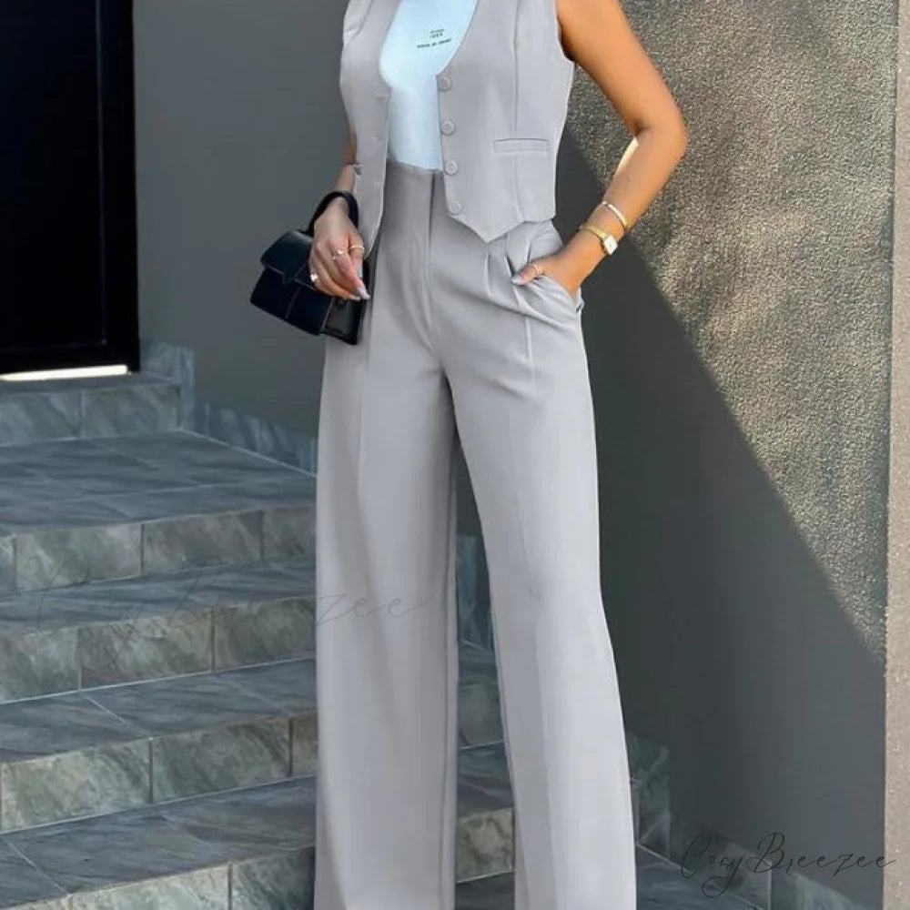 Vest Wide-Leg Pants Suit